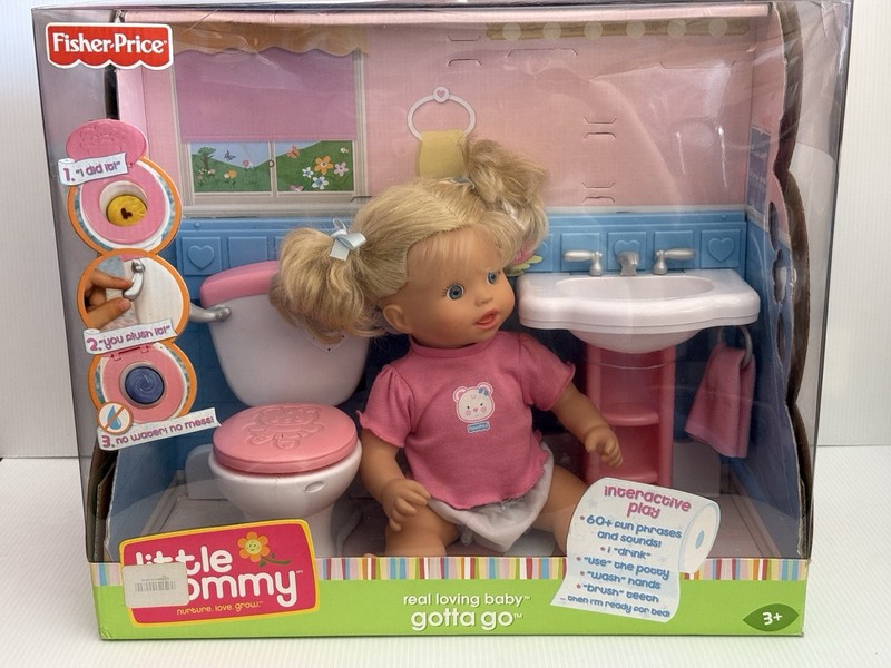 Fisher Price Little Mommy “Gotta Go” Potty Baby Doll & Bathroom Sounds Orig Box!