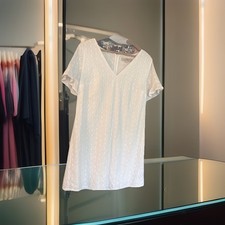 Ann Taylor LOFT White Short sleeve A-line Short Shift Eyelet Dress Size 10