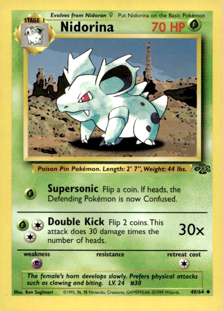 Nidorina 40/64 Uncommon Jungle Pokemon 1st Edition Near Mint