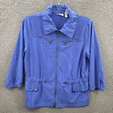Zenergy Chicos Jacket Womens 0 Small Blue Full Zip 3/4 Sleeve Pockets Elastic