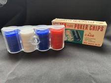 Vintage 100 jetons de poker plastique dans étui N.O.S.Kmart rouge blanc bleu neuf ancien stock
