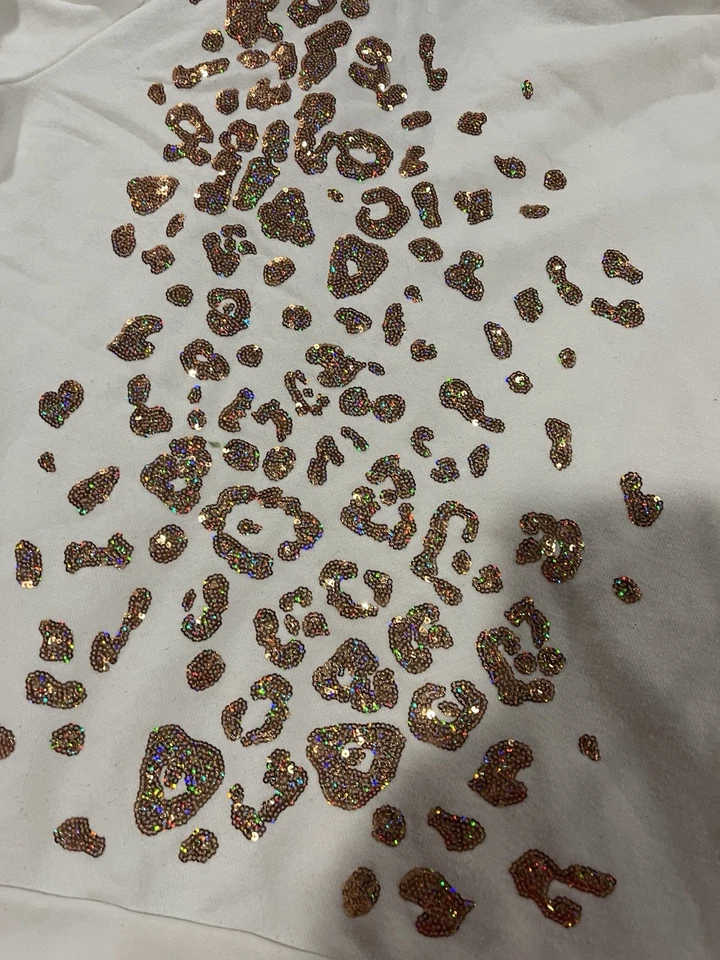 Sudadera con capucha blanca vintage con estampado de leopardo y lentejuelas Juicy Couture Y2K. Grande Foto 4 de 4