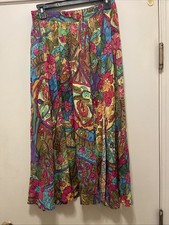 Vintage Carole Little Floral Rayon Gauze Pleated A-Line Long Skirt Size 10