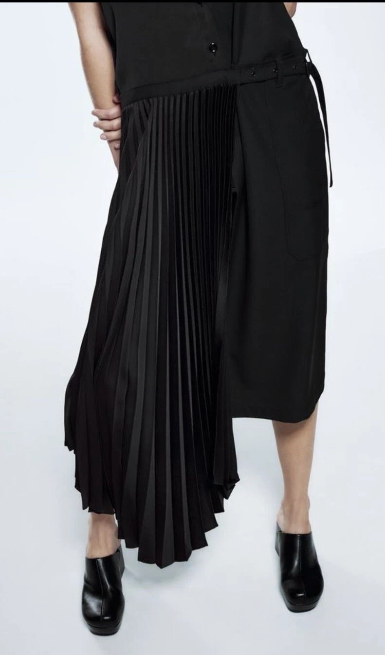 ZARA WOMAN SIZE M MIDI ZW COLLECTION DRESS WITH PLEATED SKIRT BLACK 4786/339 NEW thumbnail 5