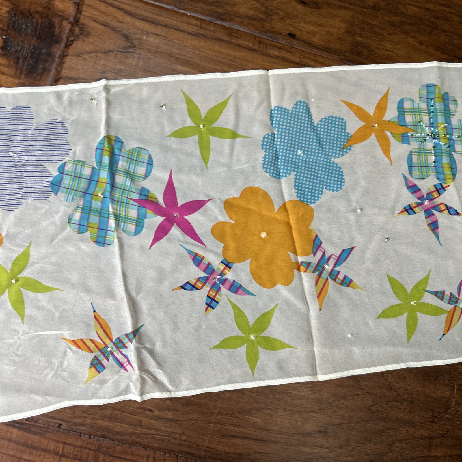 White Floral Scarf Sheer Echo Rectangular Colorfu… - image 4