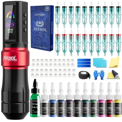 Neebol Wireless Tattoo Gun kit, Cordless Rotary Pen with Mode Red 