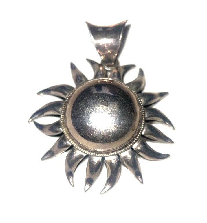 Large Three Dimensional Sun 925 Sterling Taxco Si… - image 1