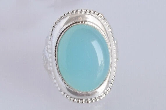 Anello anniversario argento sterling pietra preziosa calcedonio blu... - Immagine 3 di 4