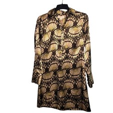 Michael Kors Women's Small Silk Blend Button Front Shirt Dress Print Brown Gold