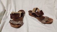 41EU 10AU Blue Illusion Sandals Open Toe Slingback Brown Animal Print Flip Flops