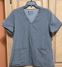 Figs Scrub Top Technical Collection Gray V-Neck Pocket Short Sleeve Sz Medium
