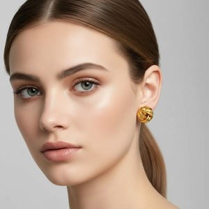 Authentic The Gilded Lattice 18K Gold Plated Basket Weave Studs