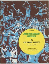 11/9/69 Milwaukee Bucks vs Baltimore Bullets Program • coupon cutout