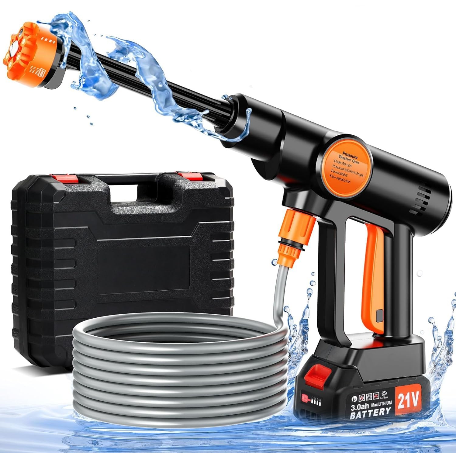 Portable Cordless Pressure Washer 652PSI Battery Powered with High Pressure Nozzle and Detergent Tank