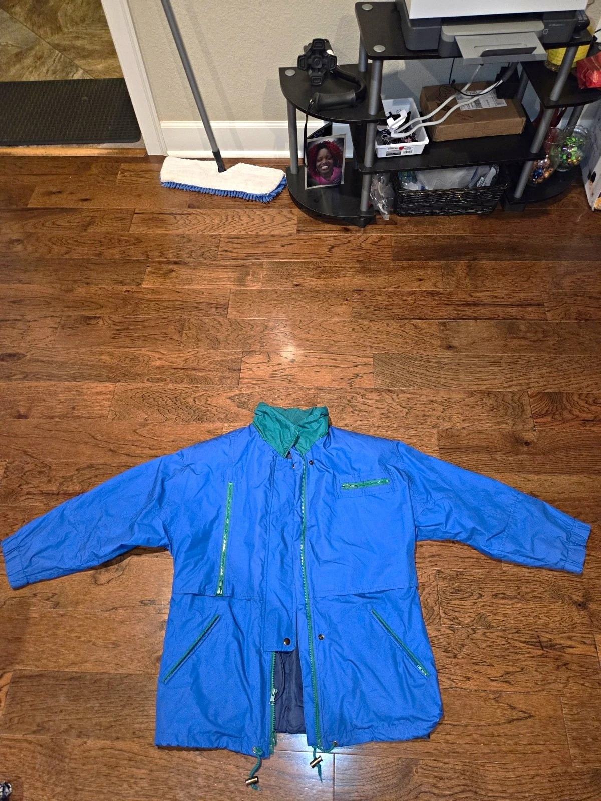 London Fog Men's Full Zip Nylon Jacket w/ Pockets Stand-Up Collar Blue/Green S - product detail image 1