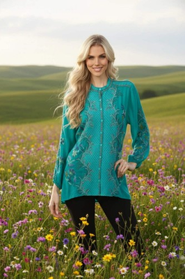 #ad Johnny Was Eleana Button Down Blouse C11624 E * $118.00