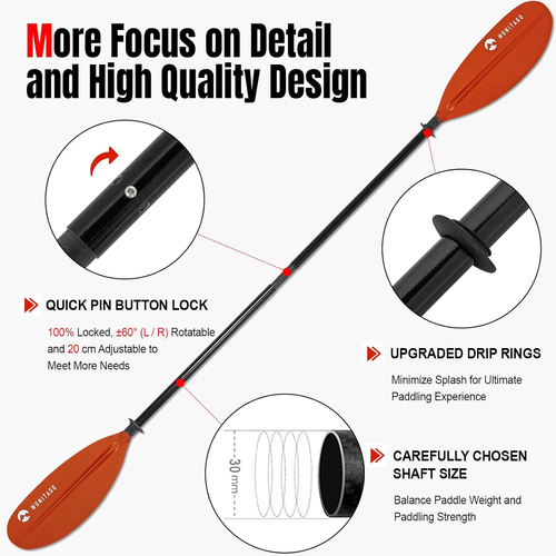 Kayak Paddles with Fiberglass Shaft and Reinforced PP Blade, Floating Adjustable - Picture 4 of 7