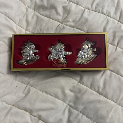 Gorham Nickel-plated Christmas Ornament Set of 3 Snowman Theme MIB