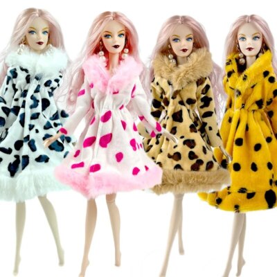 Mehrfarbig Leopard langen Mantel für Barbie-Puppen Mode Outfits Stiefel Schuhe
