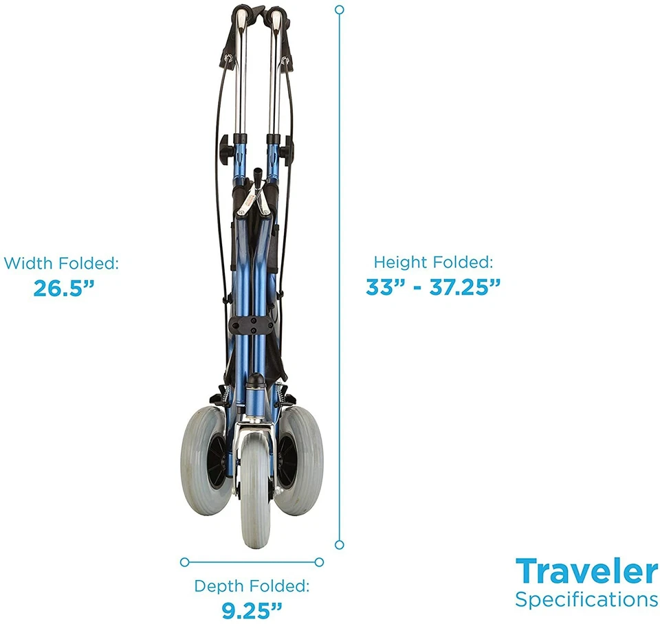"Andador con andador de 3 ruedas NOVA Traveler, ruedas todo terreno de 8"" con bolsa/cesta/bandeja" Foto 4 de 4