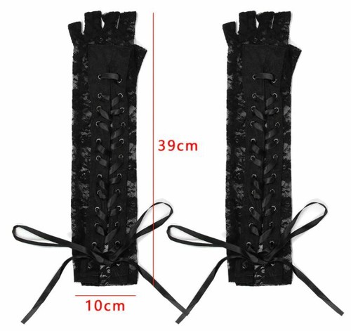Gothic Punk Rock Long Fingerless Lace Gloves US Seller - Picture 7 of 7