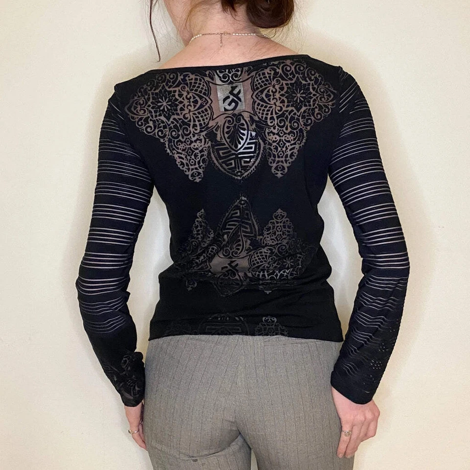 Top manga larga Gf Ferre - grande mezcla de algodón negro Foto 3 de 4