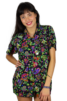 Funky Hawaiibluse Skull Multi Schwarz verschiedene Größen Hawaiishirt Unisex