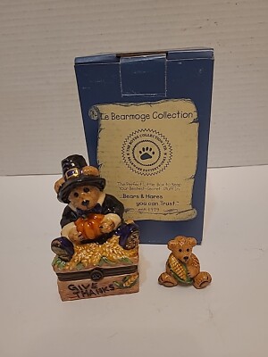 Boyds Bearware Trinket Box Thanksgiving Pilgrim ''Give Thanks'' 