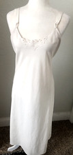 Vtg Sz S Creamy White Chemise NIGHTGOWN Silky Dress PJ Embroidered Inset Bride