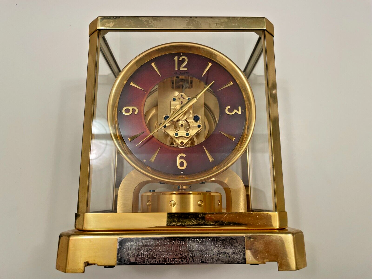 Jaeger Lecoultre 519 Atmos Clock WORKING Brown Dial Rare gold