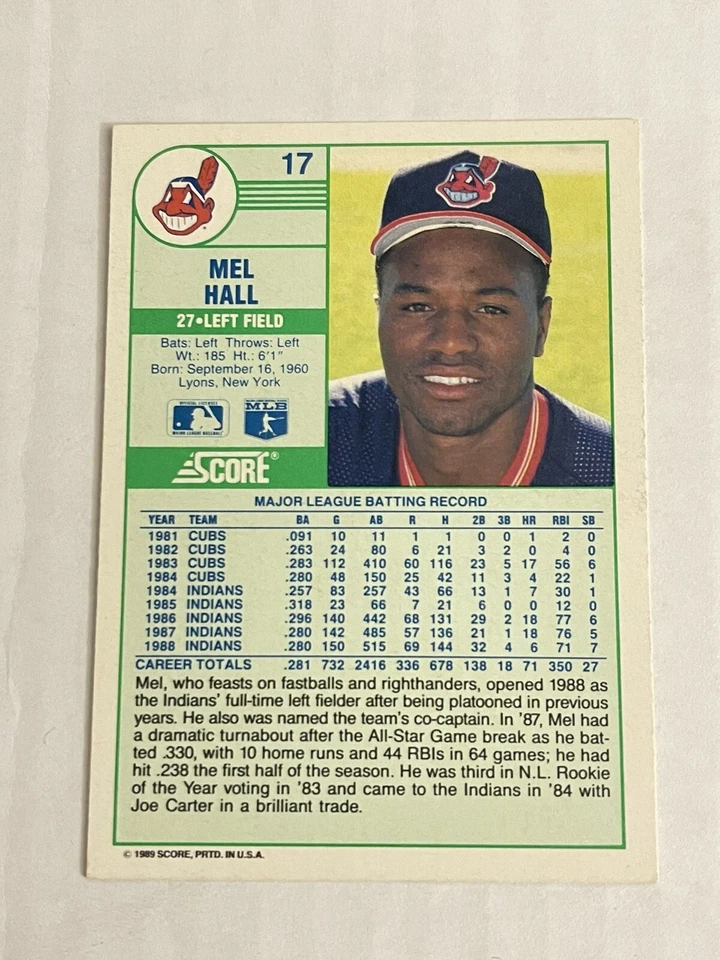 MEL HALL 1989 Score Signed Autograph Card #17 Indians PRISON 40+ Years TOUGH - Image 2 of 2