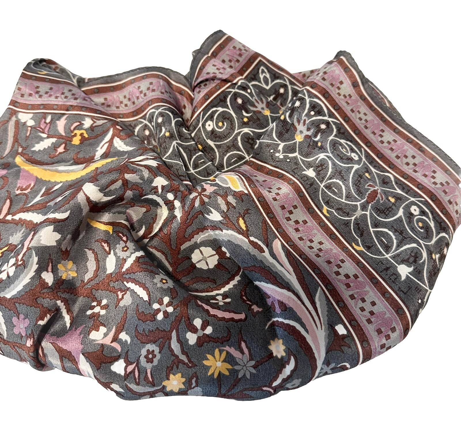 Grey Floral Print Polyester Scarf 33x33 Lightweight Elegant Wrap-image