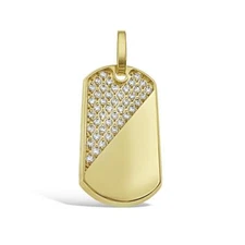 Tag Rectangle Pendant Mens Charm 10k Yellow Gold CZ 1.9 inch