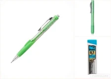Pentel Twist-Erase Click Pencil Kit 0.7mm Lead Clic Eraser Lime Gr School Office