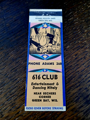 Vintage Matchbook: 616 Club, Bechers Corner, Green Bay, WI
