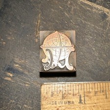Print Block “ Map/globe, Spinning Type “ Nice Details! Copper Face.