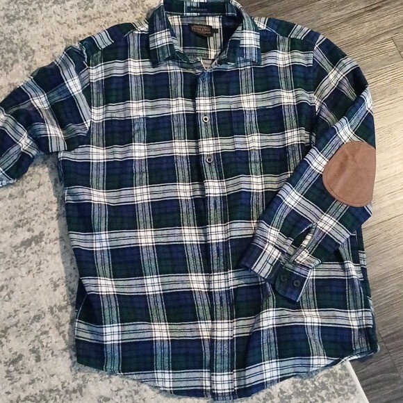Pendleton Hawthorne flannel patch elbow L blue gr… - image 3
