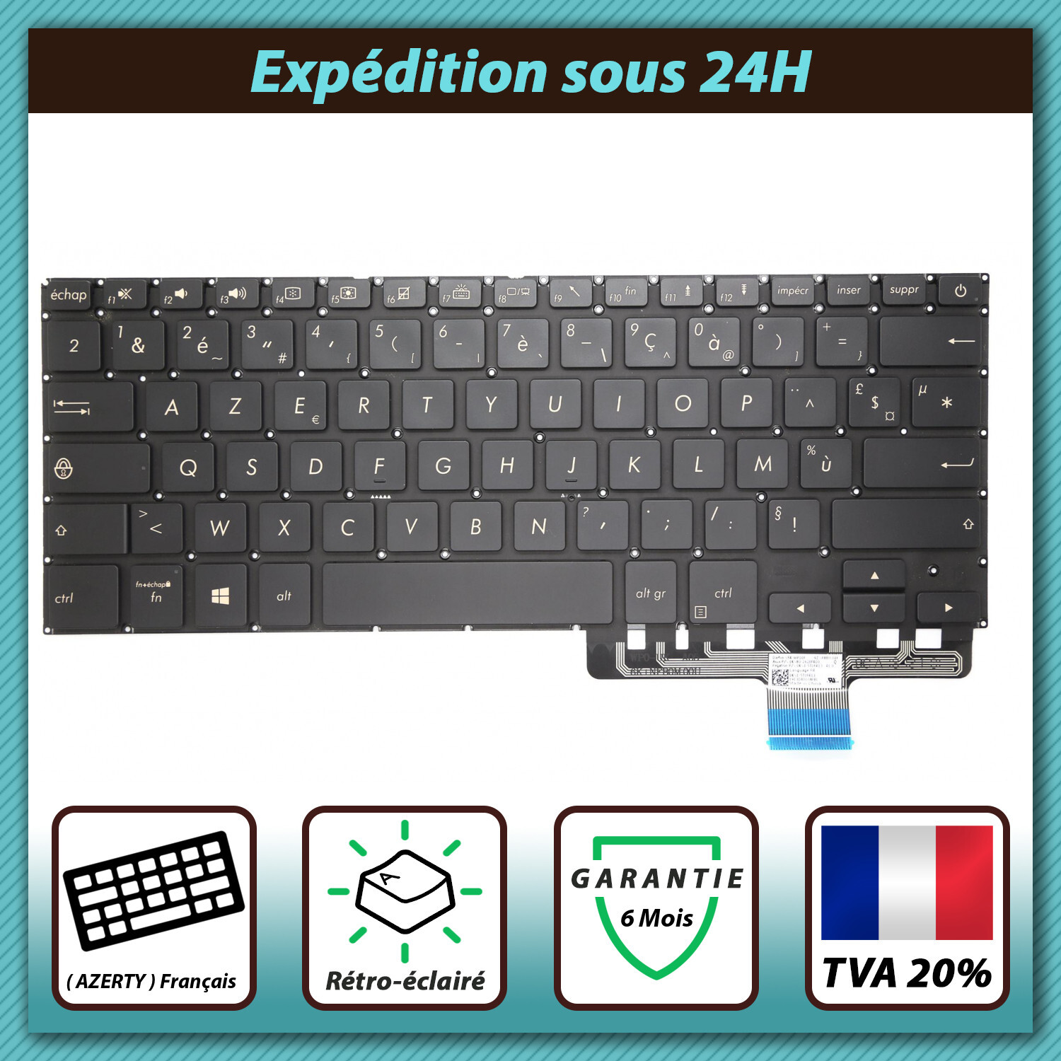 Clavier Asus ZenBook Pro 14 UX450FD français AZERTY de rechange