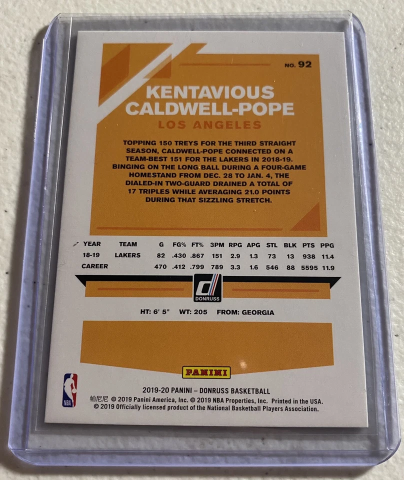 KENTAVIOUS CALDWELL-POPE Green Laser Paralel #’d 11/99 Donruss 19-20 Lakers - Image 2 of 3