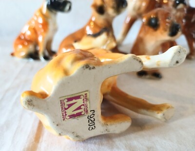 陶器製犬像 ボクサー　米国輸出用日本製 NAPCOWARE ベイビーアニマル SIX Vintage Mid Century 50's Kitsch Japan Napcoware Ceramic Dog