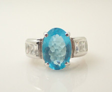 Designer Signed Blue  Clear Quartz Sterling Silver Band Ring Sz 7.75