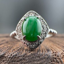 Grade A Burma Jadeite Ring with S925 Sterling Silver, Adjustable Size
