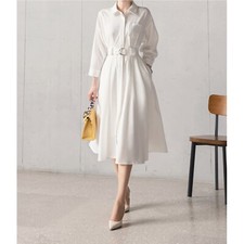 Size S,Shirt dress, High-quality vintage elegant dress, Women's Ivory midi dress