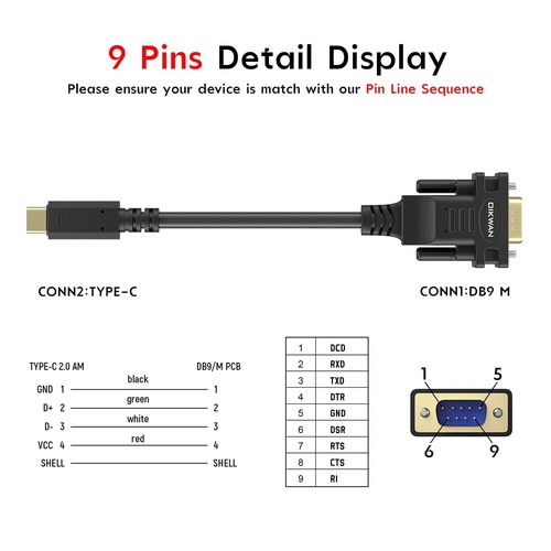 USB Type C to RS232 DB9 Serial Port Adapter Cable FTDI Chipset Supports - Picture 7 of 9