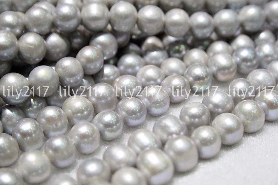 Hermosas cuentas sueltas naturales de perlas de agua dulce Akoya gris plata de 9-10 mm 15"" Foto 3 de 3
