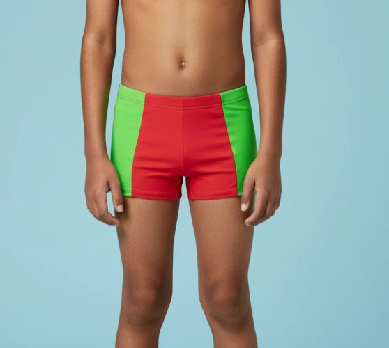 Vintage 70s genuine unworn Size 6-7- years Boys swimsuit red green tight boy leg - Photo 1/1