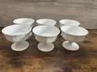 Vintage Milk Glass Pedestal Dessert Cups Set of 6 Grape Pattern Sherbet Bowls