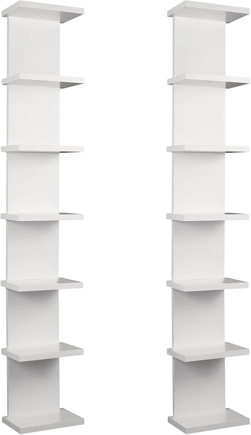 2 Pack 7 Tier Floating Wall Shelf - Compact Vertical Storage Organizer