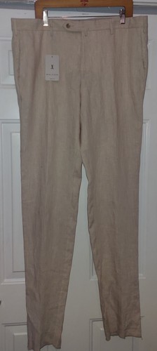MALCOM COMO MEN'S TAN LINEN FLAT FRONT UNHEMMED PANT SIZE 38 NWT $448 MADE ITALY - Picture 3 of 13