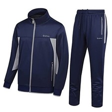 Men's Casual Athletic Tracksuit Long Sleeve Sweatsuit Set Full Medium Navy gray